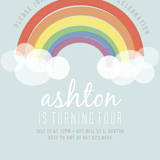"Rainbow Celebration" - Children's Birthday Party Invitations in Soft Teal by Angela Garrick - Detail