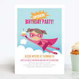"Super Birthday Girl" - Children's Birthday Party Invitations in Magenta by Tara Lilly Studio - Front