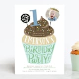 "Cupcake Topper" - Children's Birthday Party Invitations in Turquoise by Alethea and Ruth - Front