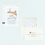 "Pawty Cat" - Children's Birthday Party Invitations in Apricot by Everett Paper Goods - Assembled