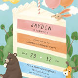 "Cake Party" - Children's Birthday Party Invitations in Sky by Shannon Chen of Four Wet Feet Studio - Detail