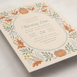 "Pumpkins + Bows" - Children's Birthday Party Invitations in Cornflower by Laura Hankins - Detail
