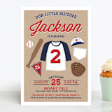 "Little Slugger" - Children's Birthday Party Invitations in Patriotic by One Swell Studio - Front