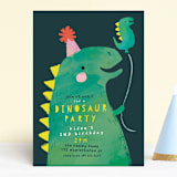 "Dinosaur Balloon" - Children's Birthday Party Invitations in Teal by Lori Wemple - Front