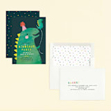 "Dinosaur Balloon" - Children's Birthday Party Invitations in Teal by Lori Wemple - Assembled