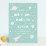 "Little Retro Astronaut" - Children's Birthday Party Invitations in Mint by Maria Alou - Front
