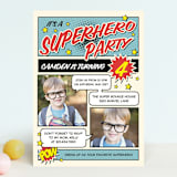 "Superhero Birthday Party" - Children's Birthday Party Invitations in Steel by Nam Bourassa - Front