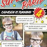 "Superhero Birthday Party" - Children's Birthday Party Invitations in Steel by Nam Bourassa - Detail