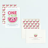"One In A Melon" - Children's Birthday Party Invitations in Watermelon by Itsy Belle Studio - Assembled