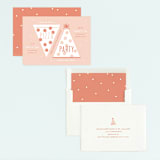 "Pizza Party Hat" - Children's Birthday Party Invitations in Coral by Lauren Chism - Assembled