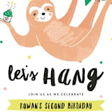 "Party Sloth" - Children's Birthday Party Invitations in Emerald by Melissa Egan of Pistols - Detail