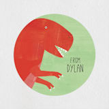 "Let's Roar DInosaur" - Children's Birthday Party Stickers in Forest by melanie mikecz - Front