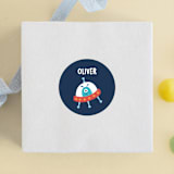 "space age" - Children's Birthday Party Stickers in Midnight by peetie design - Front