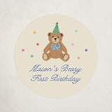 "Beary first birthday" - Children's Birthday Party Stickers in Pond by Creo Study - Front