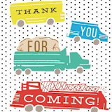 "Things that G0" - Children's Birthday Party Stickers in Bright Turquoise by Shiny Penny Studio - In Use