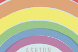 "Rainbow Celebration" - Children's Birthday Party Stickers in Soft Teal by Angela Garrick - In Use