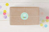 "Checkers" - Children's Birthday Party Stickers in Aqua by Genna Blackburn - Front