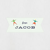 "Bounce into a birthday" - Children's Birthday Party Stickers in Aquamarine by Heather Francisco - Front