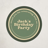 "One Happy Camper" - Children's Birthday Party Stickers in Sage by Creo Study - Front