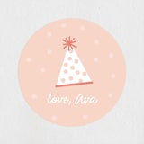 "Pizza Party Hat" - Children's Birthday Party Stickers in Coral by Lauren Chism - Front