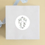 "Foliage Cross" - Children's Birthday Party Stickers in Eucalyptus by Hudson meet Rose - Front