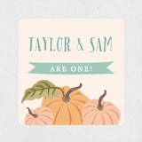 "Autumn Pumpkin" - Children's Birthday Party Stickers in Leaf by Karidy Walker - Front