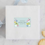 "Disney's Alice in Wonderland in the Flower Garden" - Children's Birthday Party Stickers in Aqua by Becky Nimoy - Front