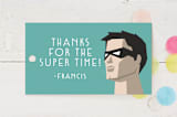 "Calling All Superheroes" - Children's Birthday Party Favor Tags in Fire by Jessica Prout - Front