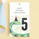 "Dino Party Hat" - Children's Birthday Party Favor Tags in Fern by Alethea and Ruth - Front