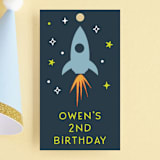 "Two the moon" - Children's Birthday Party Favor Tags in Midnight by Annie Holmquist - Front