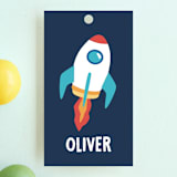 "space age" - Children's Birthday Party Favor Tags in Midnight by peetie design - Front