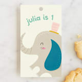 "Happy Elephant" - Children's Birthday Party Favor Tags in Pebble by Vera Lim - Front