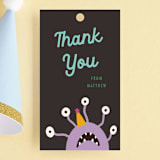 "Monsters" - Children's Birthday Party Favor Tags in Midnight by Morgan Kendall - Front