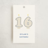 "Retro Sixteen Candles" - Children's Birthday Party Favor Tags in Azure by Baumbirdy - Front