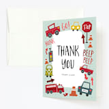 "Shiny Cars" - Children's Birthday Party Thank You Cards in Aqua by Amy Payne - Front