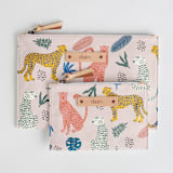 "Cheetah Tropical" - Catch All Pouch Set in Blush by iamtanya - Catch-All Pouch Set