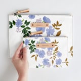 "Botanical Cascade - Peri" - Catch All Pouch Set in Periwinkle by Erin German - Scale