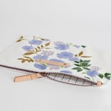 "Botanical Cascade - Peri" - Catch All Pouch Set in Periwinkle by Erin German - Zipper Detail