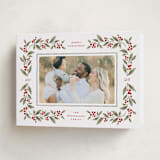 "Poinsettia + Pine" - Holiday Cards in Mistletoe by Wildfield Paper Co - Folded Card
