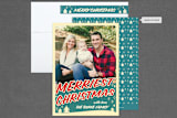 "Retro Merriest Christmas" - Holiday Cards in Teal by Nam Bourassa - Assembled