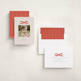 "Taffeta Bow" - Holiday Cards in Coral by Olivia Kanaley Inman - Assembled