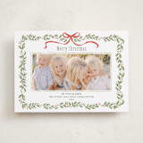 "Holly Garland and Bow" - Holiday Cards in Candy Cane by Paula Pecevich - Front
