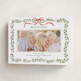 "Holly Garland and Bow" - Holiday Cards in Candy Cane by Paula Pecevich - Folded Card