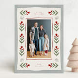 "Folk Border" - Holiday Cards in Poinsettia by Wildfield Paper Co - Front