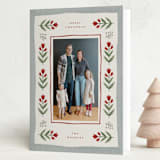 "Folk Border" - Holiday Cards in Poinsettia by Wildfield Paper Co - Folded Card