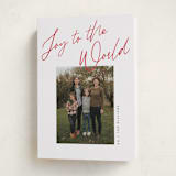 "Joy the the World Scripted" - Holiday Cards in Cranberry by Pixel and Hank - Folded Card
