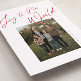 "Joy the the World Scripted" - Holiday Cards in Cranberry by Pixel and Hank - Detail
