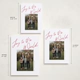 "Joy the the World Scripted" - Holiday Cards in Cranberry by Pixel and Hank - Formats Available