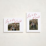 "Joy the the World Scripted" - Holiday Cards in Cranberry by Pixel and Hank - Photo Orientation Options