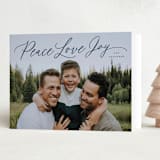 "Peace Love Joy Script" - Holiday Cards in Navy by Hooray Creative - Folded Card